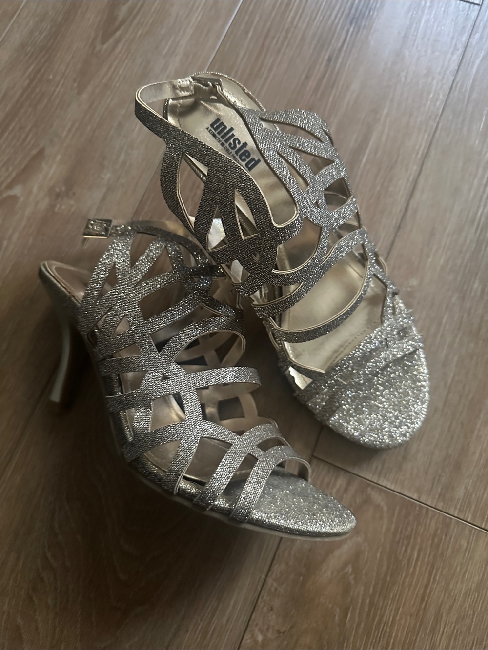 Unlisted Silver/Gold Glitter Cutout Heeled Sandals